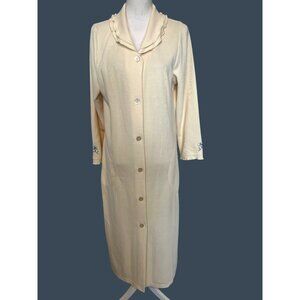 Shadowline Womens Ivory Long Button Up Cardigan Ruffled Collar Embroidered Cuffs